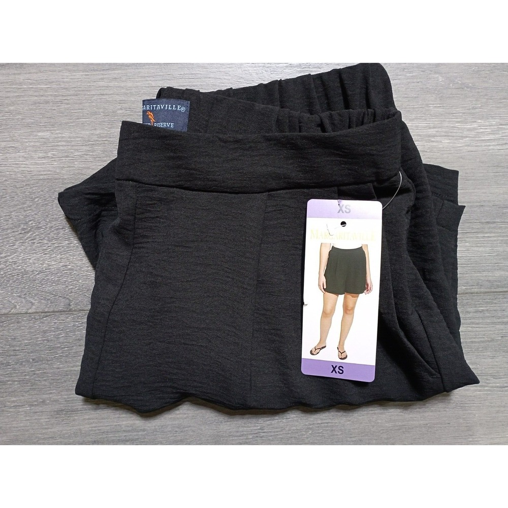 Margaritaville Summer Shorts Womens XS Black Crinkle Pull-On Pleated High Rise